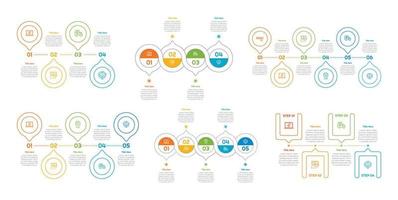 Infographic bundle set with 4, 5, 6 steps, options or processes for workflow layout, diagram, annual report, presentation and web design. vector