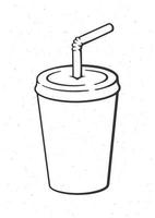 Doodle illustration of disposable paper glass with soda and straw vector