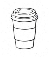 Doodle illustration of disposable paper cup with coffee or tea vector