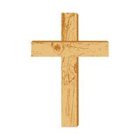 Wooden Christian cross. A simple wooden cross on a white background. Design element for religious holidays and themes. Vector illustration.