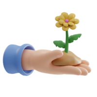 main avec fleur printemps 3d illustration png