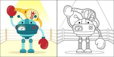 vector de robot dibujos animados en boxeo anillo participación boxeo cinturón, colorante libro o página