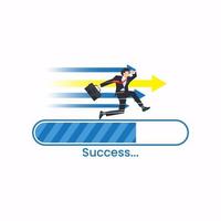 Businessman running on success loading bar. Success process in progress vector illustration