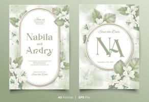 acuarela Boda invitación tarjeta modelo con blanco y verde flor ornamento vector