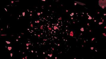 animiert Partikel von Valentinstag Konzept Liebe Herz bewirken Videos auf schwarz Hintergrund, Bewegung Grafik.