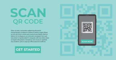 qr código escanear Servicio bandera. verificación concepto. 3d mano con teléfono inteligente escaneos qr código. modelo diseño para sitio web, aterrizaje página, ui, social medios de comunicación. vector