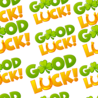 Seamless pattern with good luck text. Background with horseshoe and clover png