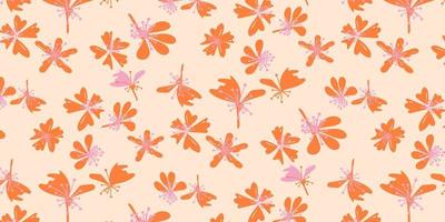 Abstract flower foliage seamless pattern. Soft coloured, Simple style ditsy flower. Fill pattern on swatches vector