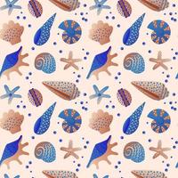 Sea bottom seamless pattern. Summer beach hand-drawn seaside vector print.Undersea world cartoon background with sea urchin, starfish, shell, coral. Seashore elements design for fabrics, wallpaper