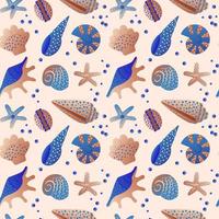 Sea bottom seamless pattern. Summer beach hand-drawn seaside vector print.Undersea world cartoon background with sea urchin, starfish, shell, coral. Seashore elements design for fabrics, wallpaper