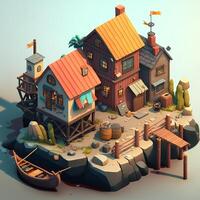 Fisherman's village 3d scenery. photo