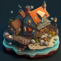 Fisherman's village 3d scenery. photo