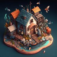 Fisherman's village 3d scenery. photo