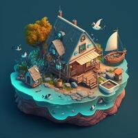 Fisherman's village 3d scenery. photo