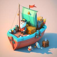 3d scenery with fishing boat. photo