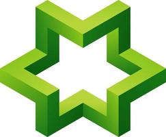 3d optical illusion of impossible shape. 3d illusion star shape of block cube. 3d geometric infinity six star blocks. Vector illustration for logo, design or art with perspective illusion