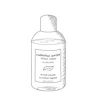 Cleansing water vector in isometric style. Set of skin care. Black and white vector in doodle style. Skin care items. Skin care products. Cosmetic products. Cosmetic items. EPS 10