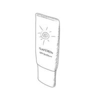 Sunscreen vector in isometric style. Set of skin care. Skin care black and white vector in doodle style. Skin care items. Skin care products. Cosmetic products. Cosmetic items. EPS 10