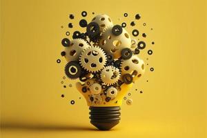 Light bulb with gears, concept of ideas, background. Digital illustration. AI photo