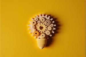 Light bulb with gears, concept of ideas, background. Digital illustration. AI photo