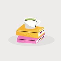 té estar en un apilar de libros vector