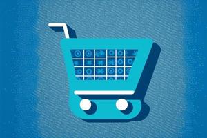 Background with shopping cart icon, sales concept. AI photo