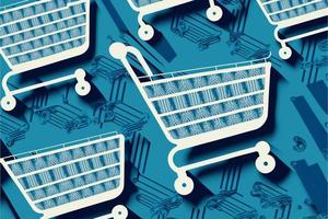 Background with shopping cart icon, sales concept. AI photo