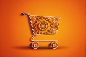 Background with shopping cart icon, sales concept. AI photo