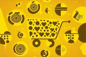 Background with shopping cart icon, sales concept. AI photo