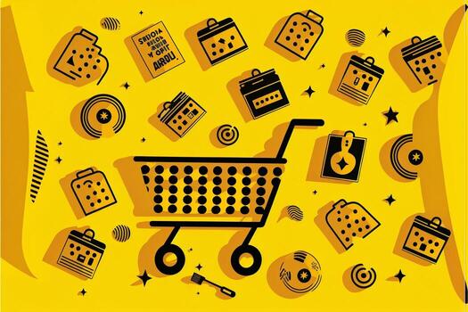 Background with shopping cart icon, sales concept. AI photo