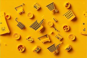 Background with shopping cart icon, sales concept. AI photo