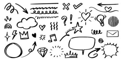 set of Hand drawn doodle elements for concept design isolated on white background. vector illustration.