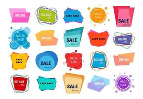 Set of twenty colorful sale stickers. Vector illustration