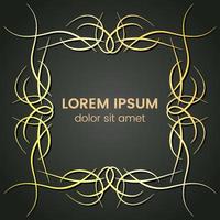 A square golden monogram element on a dark background. Vector illustration.
