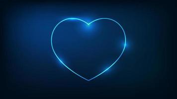 Neon frame in heart form with shining effects on dark background. Empty glowing techno backdrop. Vector illustration.