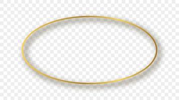 Gold glowing oval shape frame with shadow isolated on background. Shiny frame with glowing effects. Vector illustration.