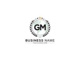 Minimal Gm Logo Icon, Premium GM Flat Crown Star Circle Letter Logo vector