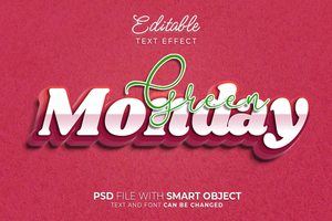 Text effect green monday editable style psd