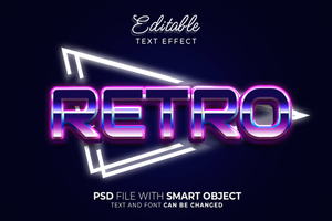 80's retro tekst effect bewerkbaar. metalen effect type psd