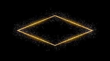 Golden rhombus frame with glitter, sparkles and flares on dark background. Empty luxury backdrop. Vector illustration.