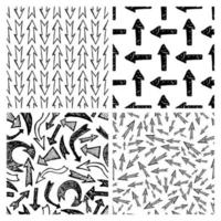 Seamless pattern with black hand drawn arrows. Set of four creative abstract backgrounds. Vector illustration