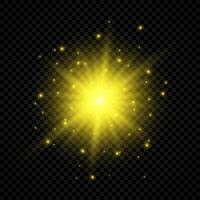 Light effect of lens flares. Yellow glowing lights starburst effects with sparkles vector