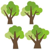 Set of four different cartoon green trees isolated on white background. Vector illustration