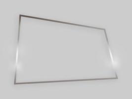 Shiny frame with glowing effects. Silver quadrangular frame with shadow on grey background. Vector illustration