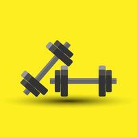 Vector flat style of dumbbell, yellow background, fitness gym lose weight exercise concept, copy space for individual text and design, artboard 4000x4000 pixel, editable element and object