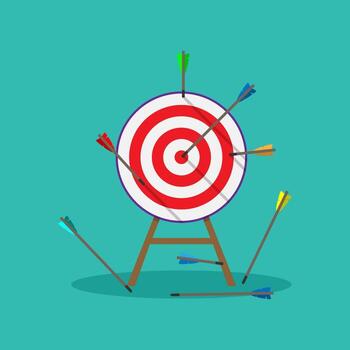 Vector flat design of shooting arrow hit and failed target point, business goal and skill inspiration concept, artboard 4000x4000 pixel perfect , copy space for individual text
