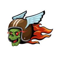 Biker Zombie Head Fire Mascot cartoon illustration vector