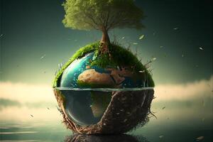 Earth Day Environment Day Nature Green Glossy background Images tree and water photo