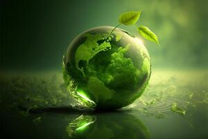 Earth Day Environment Day Nature Green AI Generative Glossy background Images tree and water photo