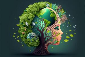 Earth Day Environment Day Nature Green Glossy background Images tree and water photo